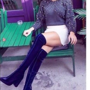 Zara blue velvet over knee heeled  boots size 7